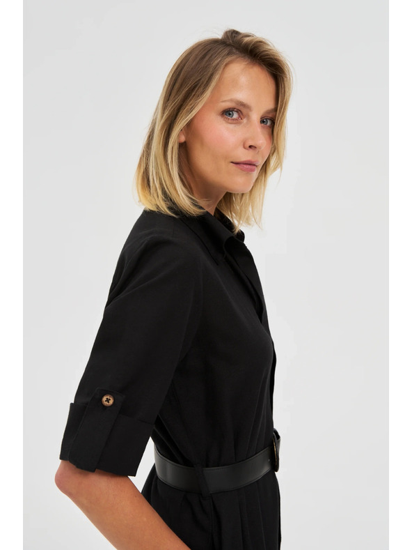 Moodo Schwarzes Damen-Hemdkleid mit Gürtel