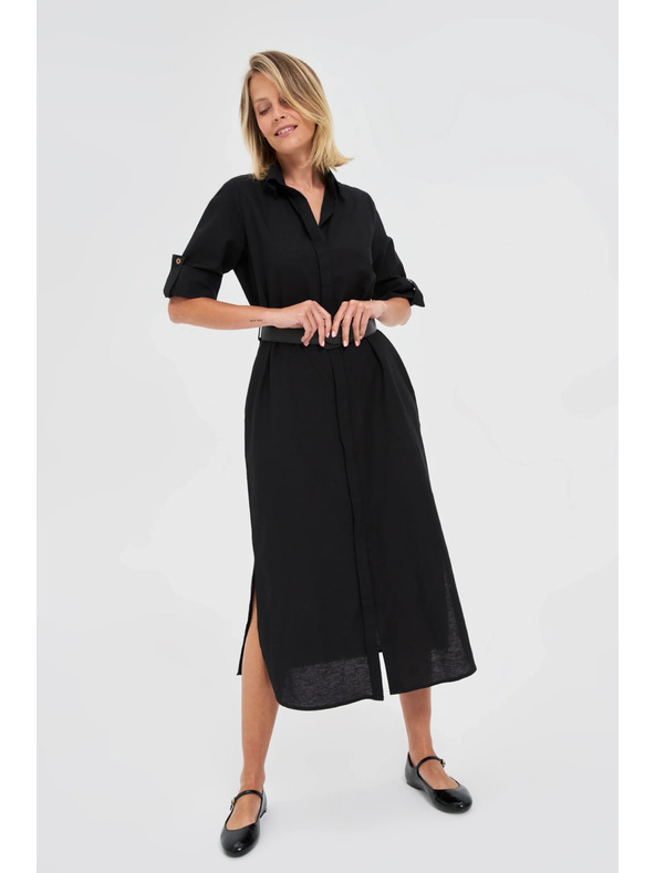 Moodo Schwarzes Damen-Hemdkleid mit Gürtel