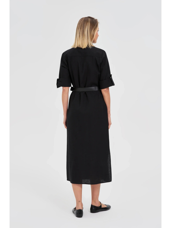 Moodo Schwarzes Damen-Hemdkleid mit Gürtel