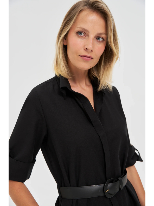 Moodo Schwarzes Damen-Hemdkleid mit Gürtel