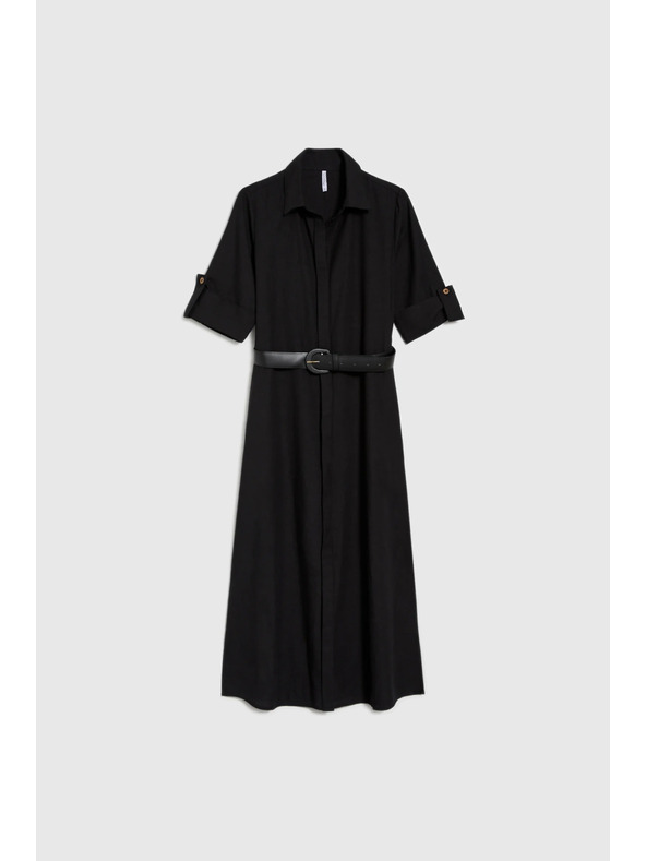 Moodo Schwarzes Damen-Hemdkleid mit Gürtel