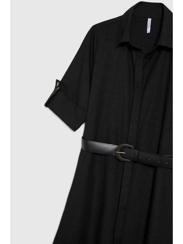 Moodo Schwarzes Damen-Hemdkleid mit Gürtel