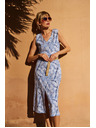 Moodo Hellblaues Kleid mit Gürtel