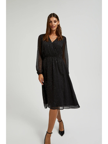 Moodo Schwarzes glitzerndes Kleid mit transparenten Ärmeln Moodo