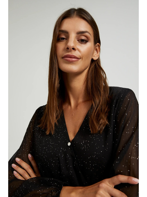 Moodo Schwarzes glitzerndes Kleid mit transparenten Ärmeln Moodo