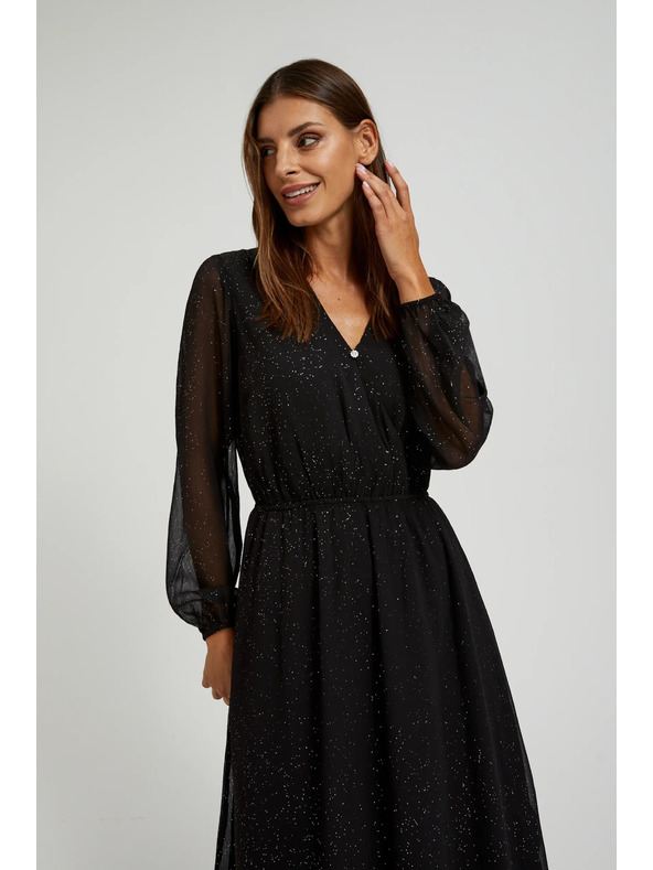 Moodo Schwarzes glitzerndes Kleid mit transparenten Ärmeln Moodo