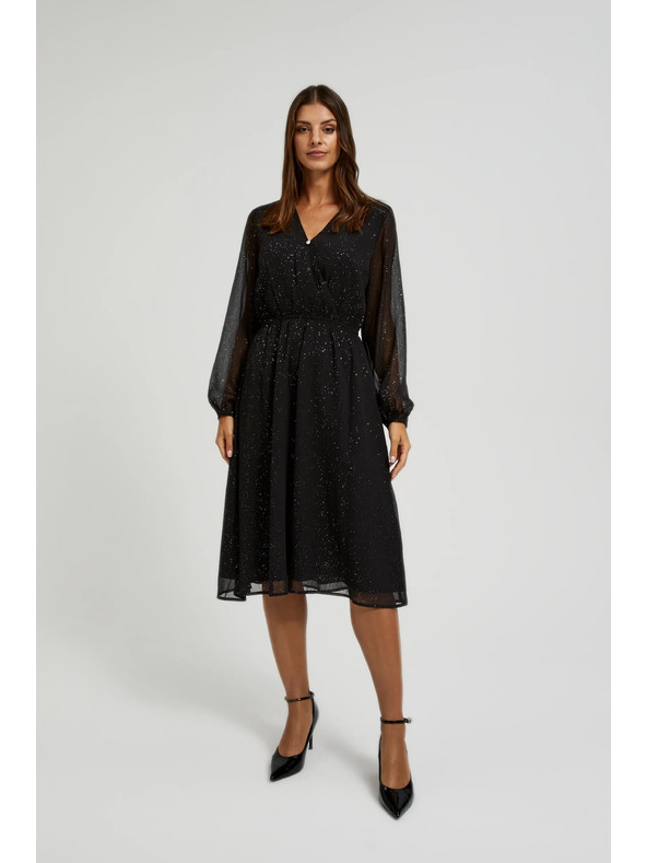 Moodo Schwarzes glitzerndes Kleid mit transparenten Ärmeln Moodo