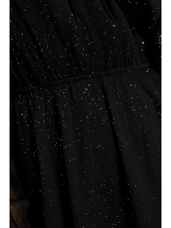 Moodo Schwarzes glitzerndes Kleid mit transparenten Ärmeln Moodo