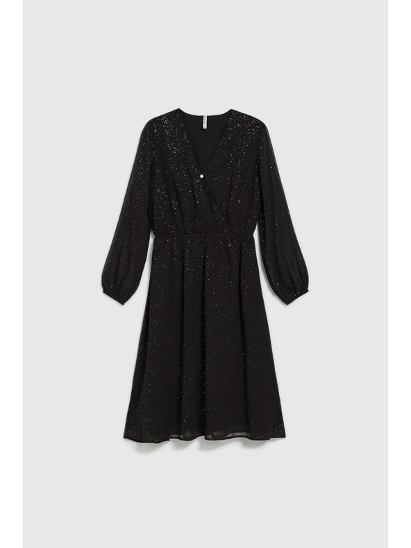 Moodo Schwarzes glitzerndes Kleid mit transparenten Ärmeln Moodo