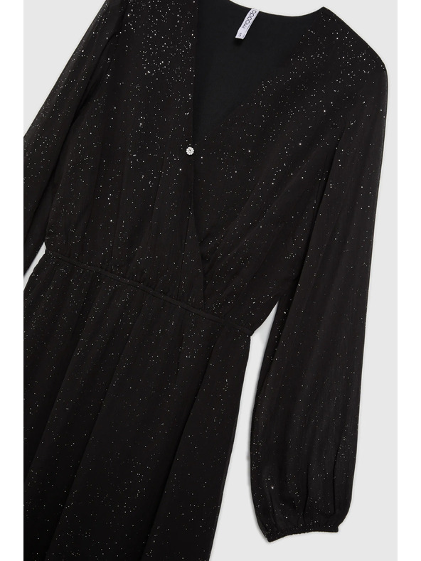 Moodo Schwarzes glitzerndes Kleid mit transparenten Ärmeln Moodo
