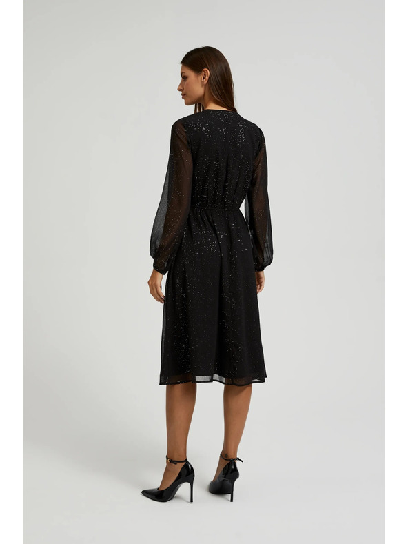 Moodo Schwarzes glitzerndes Kleid mit transparenten Ärmeln Moodo