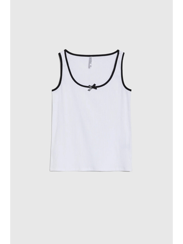 Moodo Weißes Damen-Top mit schwarzem Saum