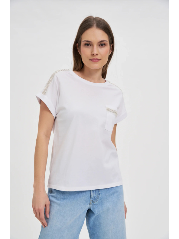 Moodo Damen T-Shirt mit silberner Applikation Moodo – weiß