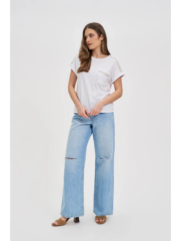 Moodo Damen T-Shirt mit silberner Applikation Moodo – weiß