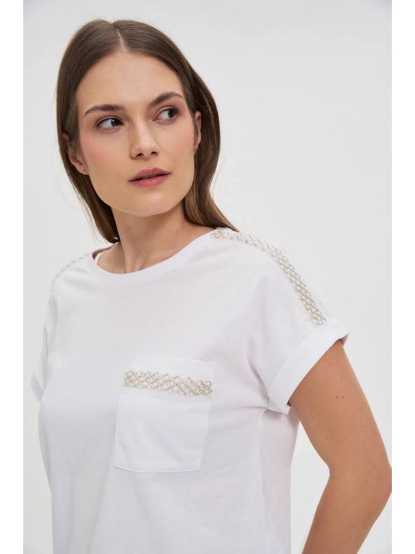 Moodo Damen T-Shirt mit silberner Applikation Moodo – weiß