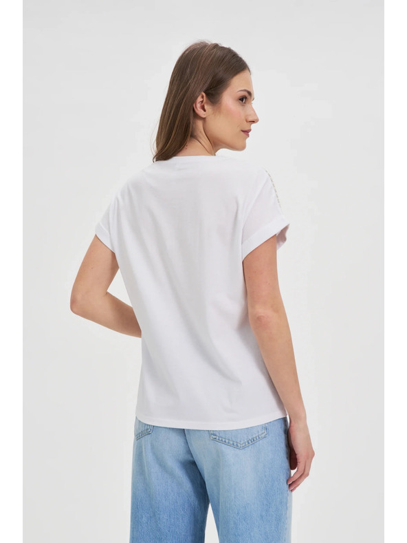 Moodo Damen T-Shirt mit silberner Applikation Moodo – weiß