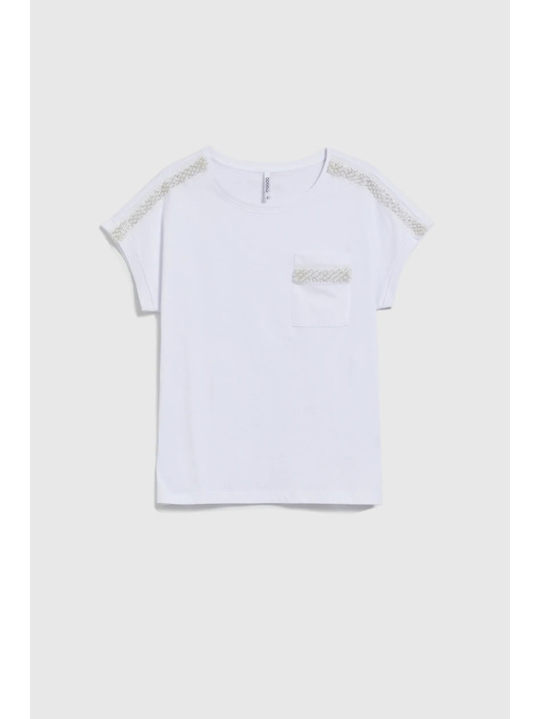 Moodo Damen T-Shirt mit silberner Applikation Moodo – weiß