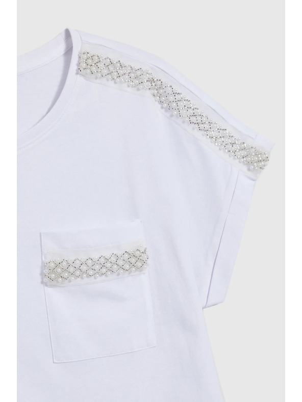 Moodo Damen T-Shirt mit silberner Applikation Moodo – weiß