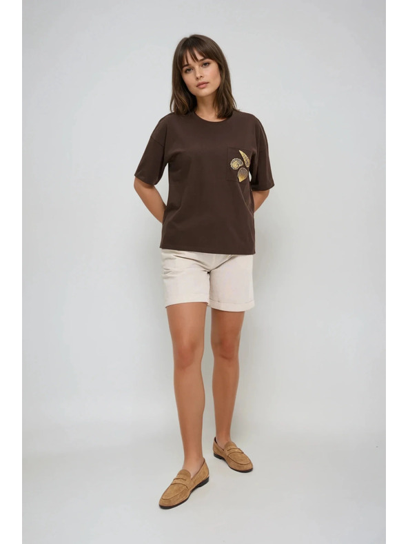 Moodo Damen braunes T-Shirt mit Druck