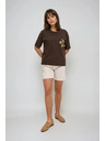 Moodo Damen braunes T-Shirt mit Druck