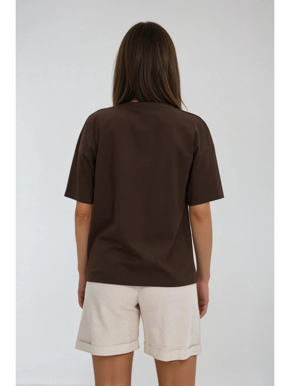 Moodo Damen braunes T-Shirt mit Druck