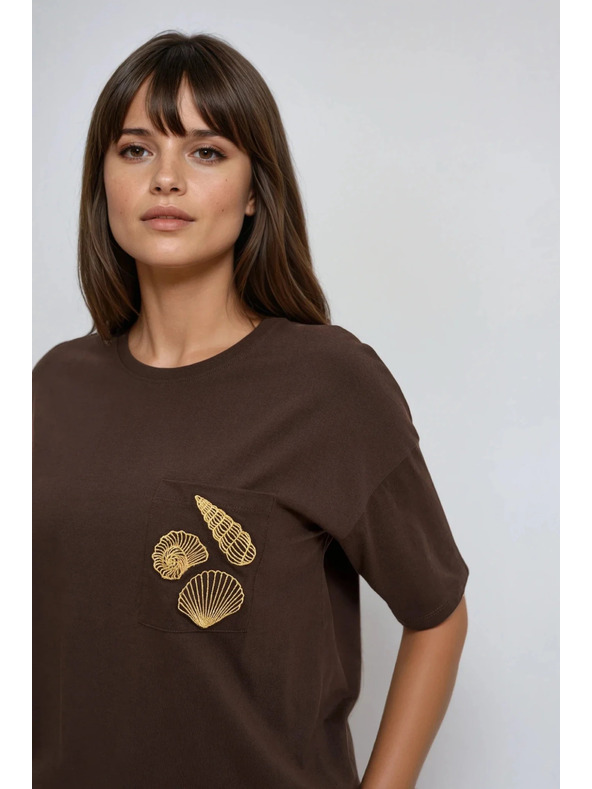 Moodo Damen braunes T-Shirt mit Druck