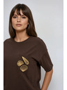 Moodo Damen braunes T-Shirt mit Druck
