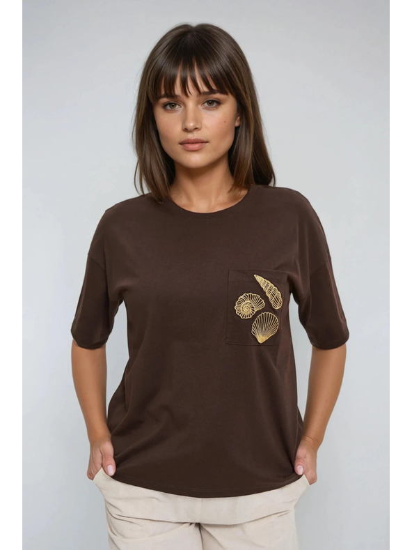 Moodo Damen braunes T-Shirt mit Druck