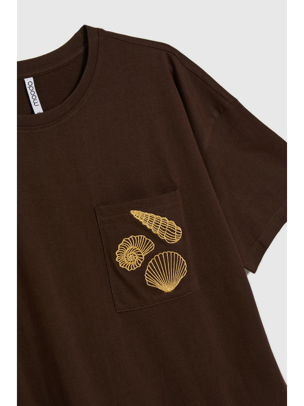 Moodo Damen braunes T-Shirt mit Druck