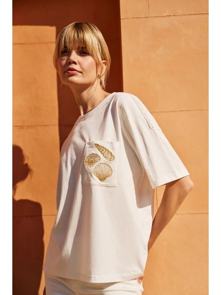 Moodo Damen weißes T-Shirt mit Druck