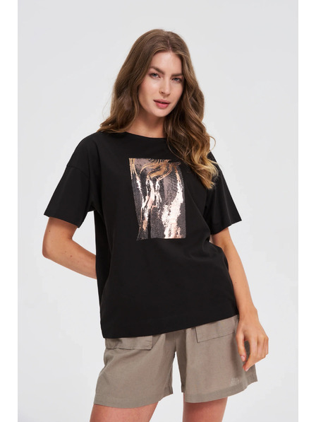 Moodo Damen schwarzes T-Shirt mit Druck