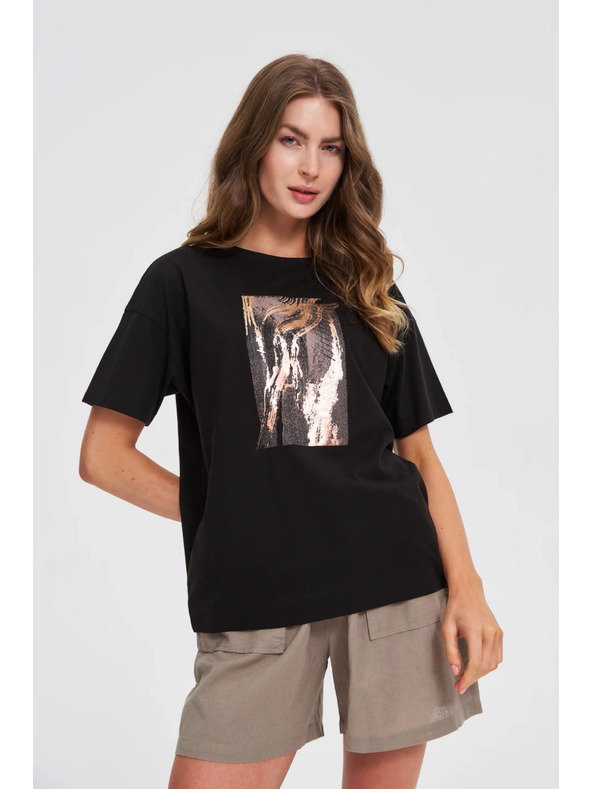 Moodo Damen schwarzes T-Shirt mit Druck