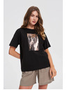 Moodo Damen schwarzes T-Shirt mit Druck