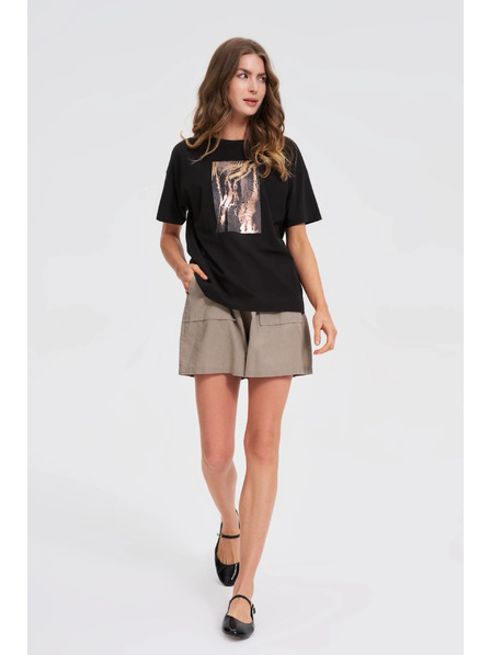 Moodo Damen schwarzes T-Shirt mit Druck