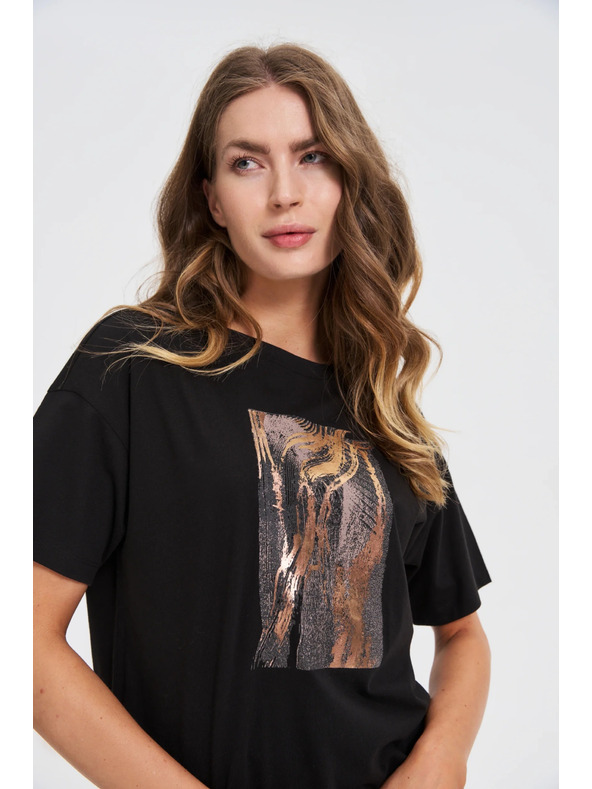 Moodo Damen schwarzes T-Shirt mit Druck