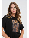 Moodo Damen schwarzes T-Shirt mit Druck
