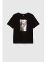 Moodo Damen schwarzes T-Shirt mit Druck