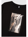 Moodo Damen schwarzes T-Shirt mit Druck