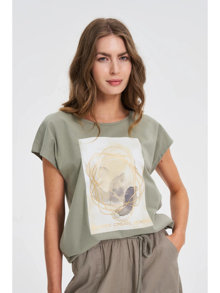 Moodo Damen T-Shirt mit Druck Moodo – olivgrün