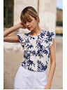 Moodo Damen T-Shirt Moodo – weiß mit blauen Blumen