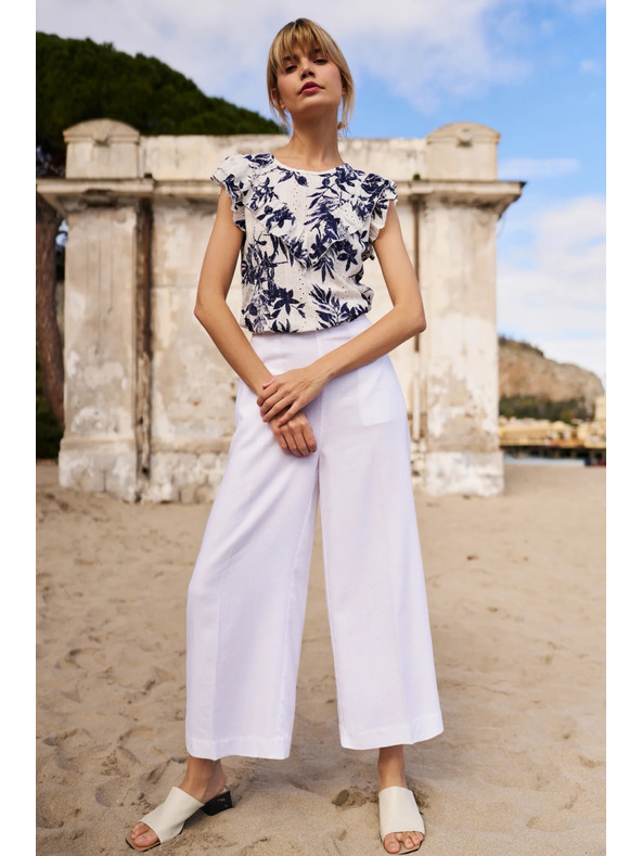 Moodo Damen T-Shirt Moodo – weiß mit blauen Blumen