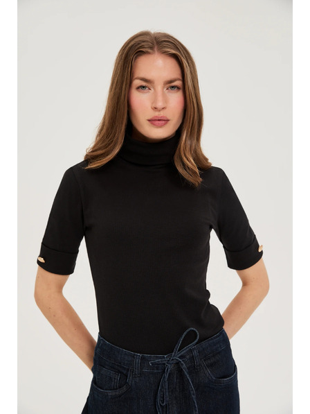 Moodo Schwarzer Rollkragenpullover mit 3/4-Ärmeln Moodo