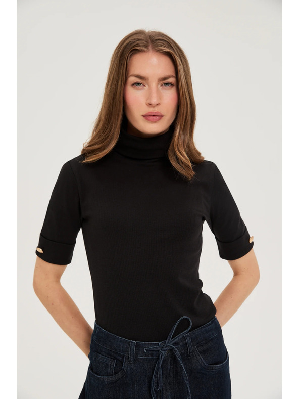 Moodo Schwarzer Rollkragenpullover mit 3/4-Ärmeln Moodo