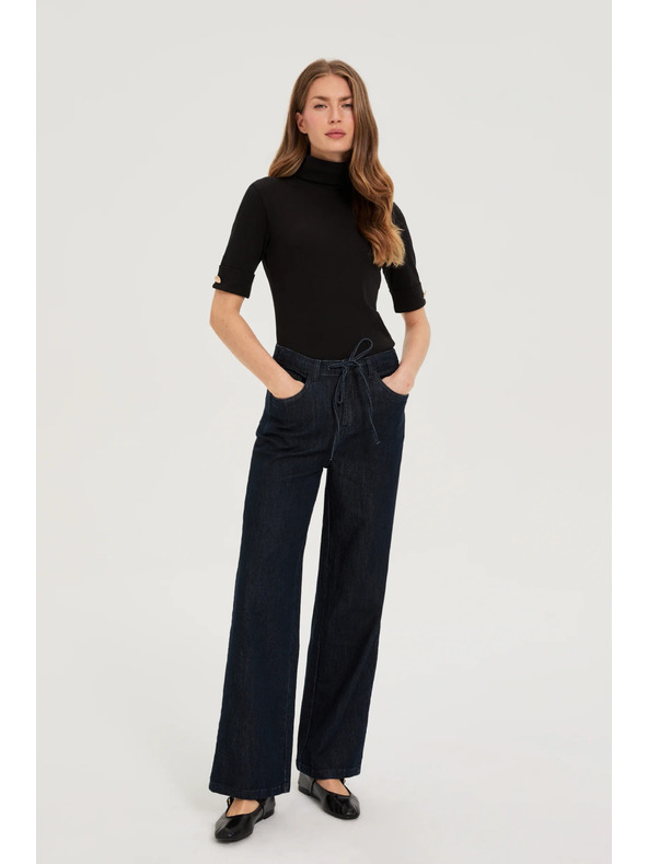 Moodo Schwarzer Rollkragenpullover mit 3/4-Ärmeln Moodo