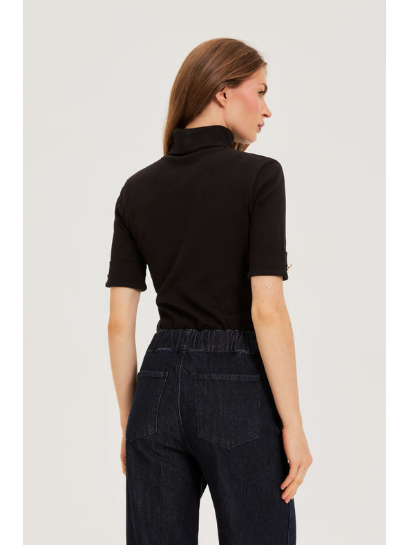 Moodo Schwarzer Rollkragenpullover mit 3/4-Ärmeln Moodo