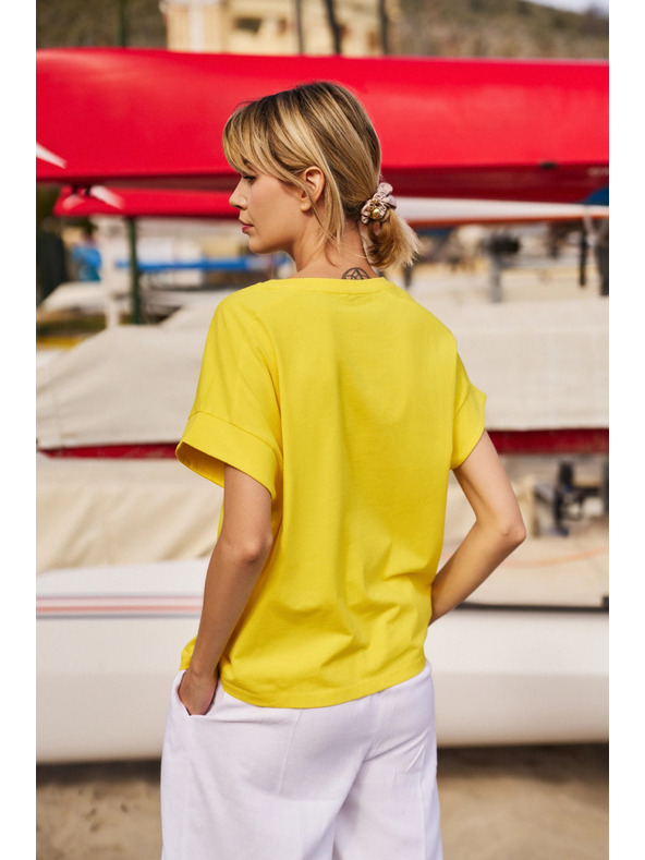 Moodo Damen-Baumwoll-T-Shirt Moodo – gelb