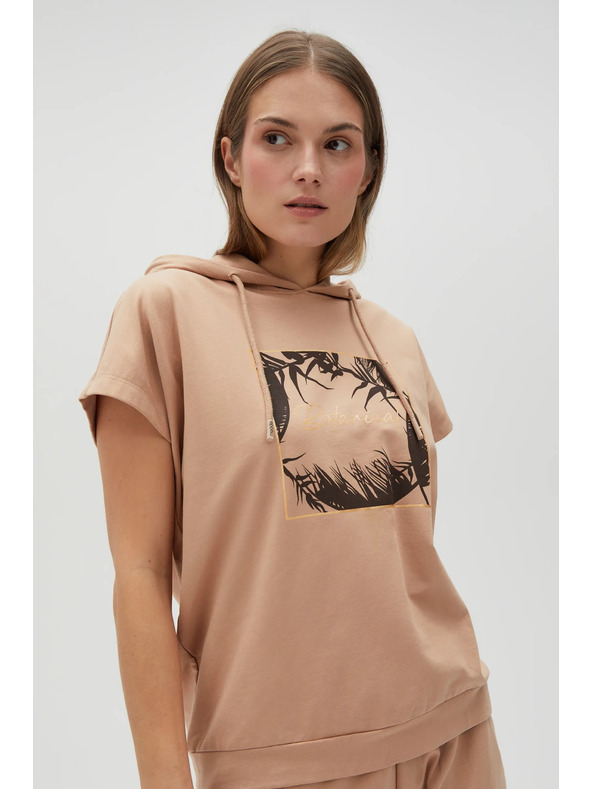 Moodo Beiges Sweatshirt-Top mit Kapuze