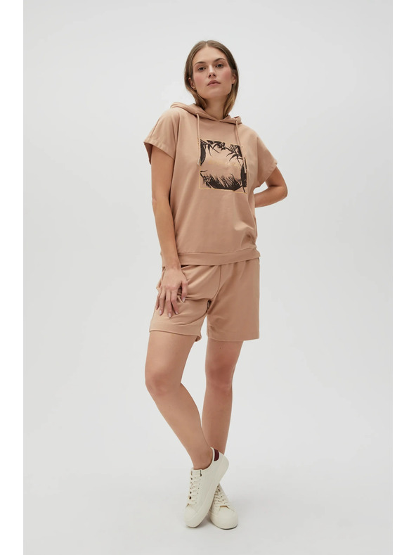 Moodo Beiges Sweatshirt-Top mit Kapuze