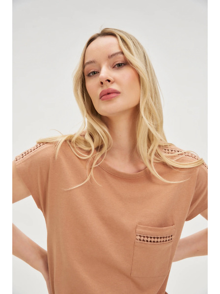 Moodo Damen-T-Shirt mit Tasche Moodo – dunkelbraun