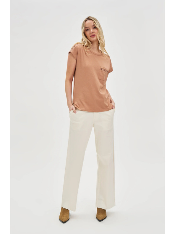 Moodo Damen-T-Shirt mit Tasche Moodo – dunkelbraun